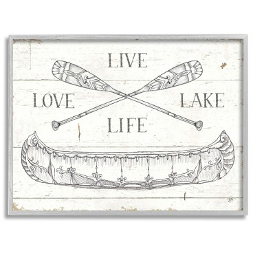 Stupell Industries Live Love Lake Rustic Canoe Oars Framed Giclee Art