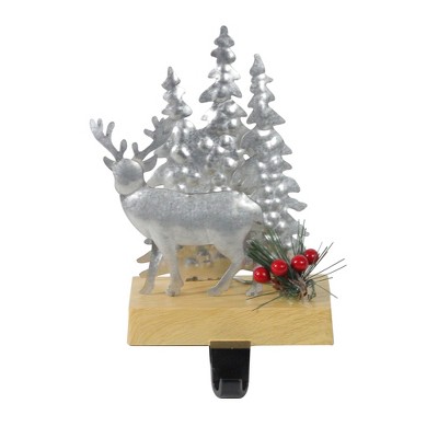 Northlight 8.5" Silver and Brown Galvanized Metal Deer with Trees Christmas Stocking Holder