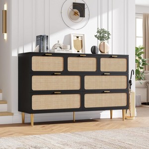 Coucheta Rattan 7 Drawer Dressers for Bedroom,  Large Chest of Drawers for Closet with Wide Top, Tall Dresser with Deep Drawers,Long Wooden Dresser - 1 of 4