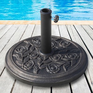 Okak Round Resin Umbrella Stand with Rose Floral Pattern, Patio Umbrella Base for 1.5-1.89IN Pole, Outdoor Umbrella Stand, Antique Bronze - 1 of 4