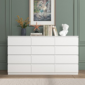 CIPACHO Mid Century Modern Bedroom Dresser – 12 Drawers, White Finish & Hidden Handles - 1 of 4
