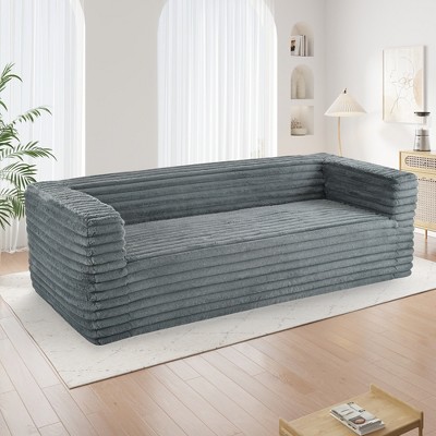 89" Corduroy 3-Seater Sofa with Squared Arms and No Assembly Required