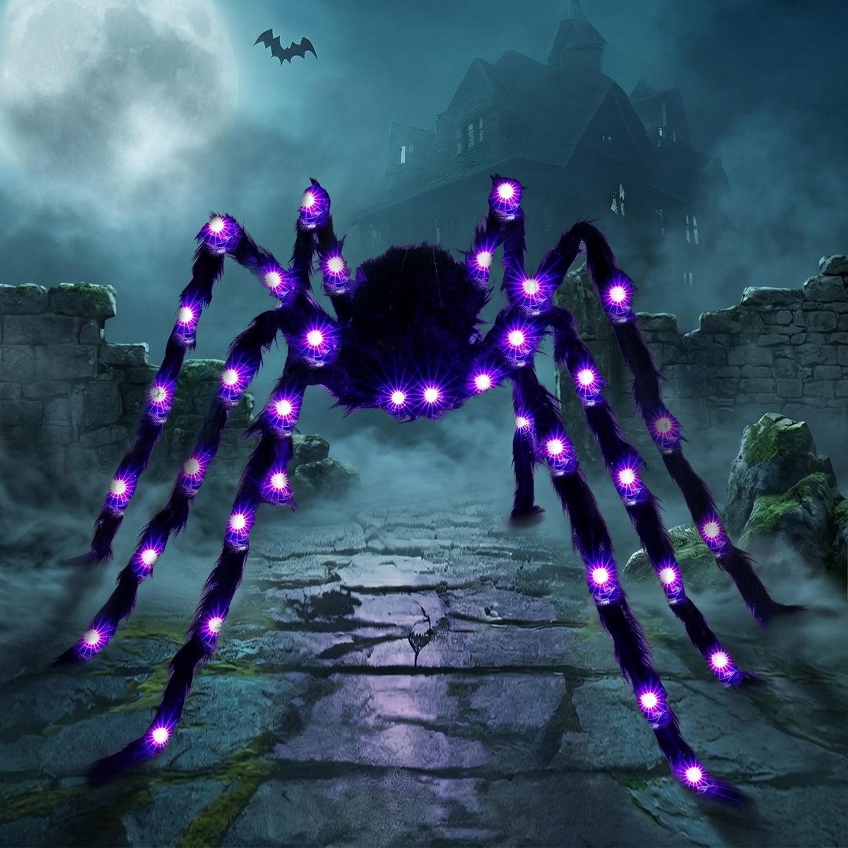 Joyfy 5 Ft Spider Halloween Outdoor Decorations, Scary Hairy Spider Plush Spider for Yard Patio Lawn Garden Window Creepy Halloween Decor Props - thumbnail 10