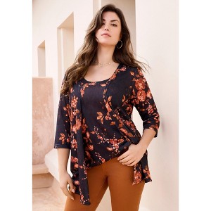 Roaman's Printed 2 Piece Tank And Cardigan Set - 1 of 4