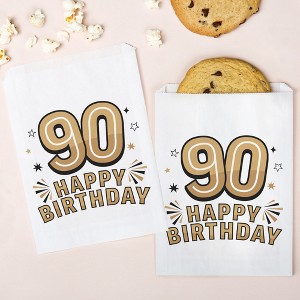Big Dot of Happiness Adult 90th Birthday White Paper Treat Bags, Black & Gold Party Individual Greaseproof Brown Paper Sandwich Cookie Bags - 25 Count - 1 of 4