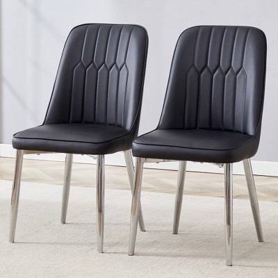 Syemin 2-Piece Armless Dining Chairs Set Upholstered Dining Chairs PU Material High Back Seats for Dining Room, Black, 17"*16.3"*35"