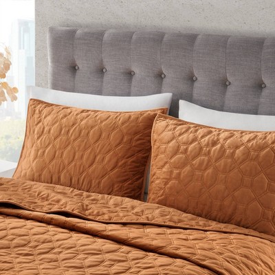 King Rust Velvet Reversible Quilt Set with Shams