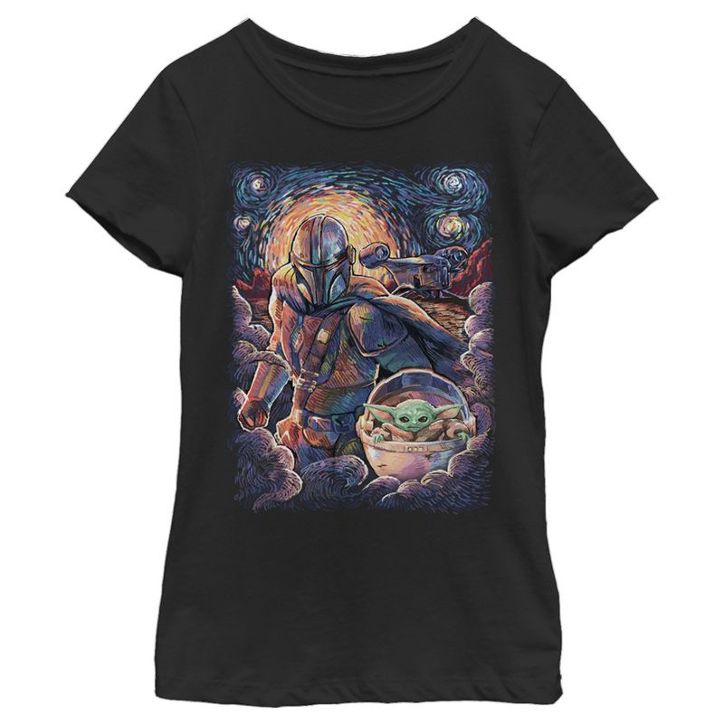 Girl's Star Wars The Mandalorian Starry Night Best Friend Portrait T-Shirt, 1 of 5
