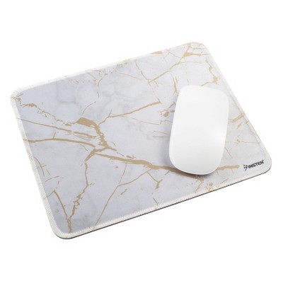 Insten Shiny Marble Mouse Pad, Water-Resistant and Non-Slip Mat for Wired/Wireless Gaming Computer Mouse, 9.45 x 7.48 in, White