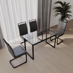NicBex Dining Table Set for 4 Modern Kitchen Table with Glass Tabletop, Geometric Legs and 4 PU Chairs for Dining Room - 1 of 4