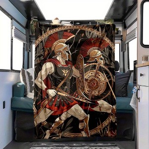 Ancient Roman and Greek Warrior Print RV Travel Blanket, Soft Polyester, Outdoor Leisure, Christmas Gift. - 1 of 4