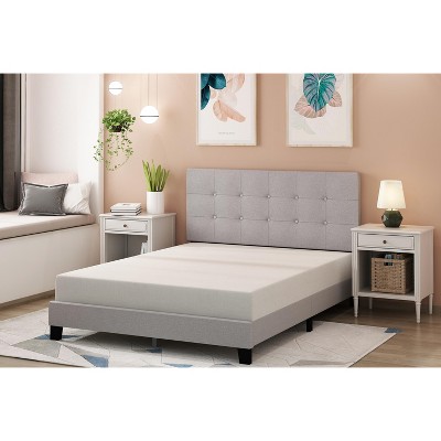 Queen Glacier Linen Upholstered Tufted Platform Bed Frame