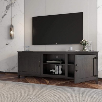 ORRD Traditional Black TV Stand with Doors, Media Console Storage Entertainment Center for Living Room or Bedroom