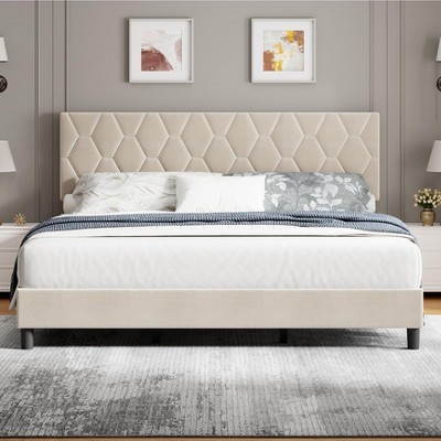 Garvee Upholstered Bed, Heavy-Duty Platform w/Wood Slats, No Box Spring/Noise-Free/Easy Assembly