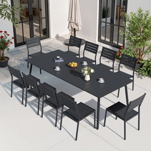 Crestlive Products Patio Outdoor Dining Set with Armless Chairs Wooden-Like Top & Aluminum Frame & Umbrella Hole - 1 of 4