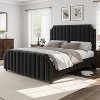 Velvet Upholstered Platform Bed Frame with 50.2" Headboard, Vertical Channel Tufted Design, Nailhead Trim and Footboard, No Box Spring Required. - 3 of 4