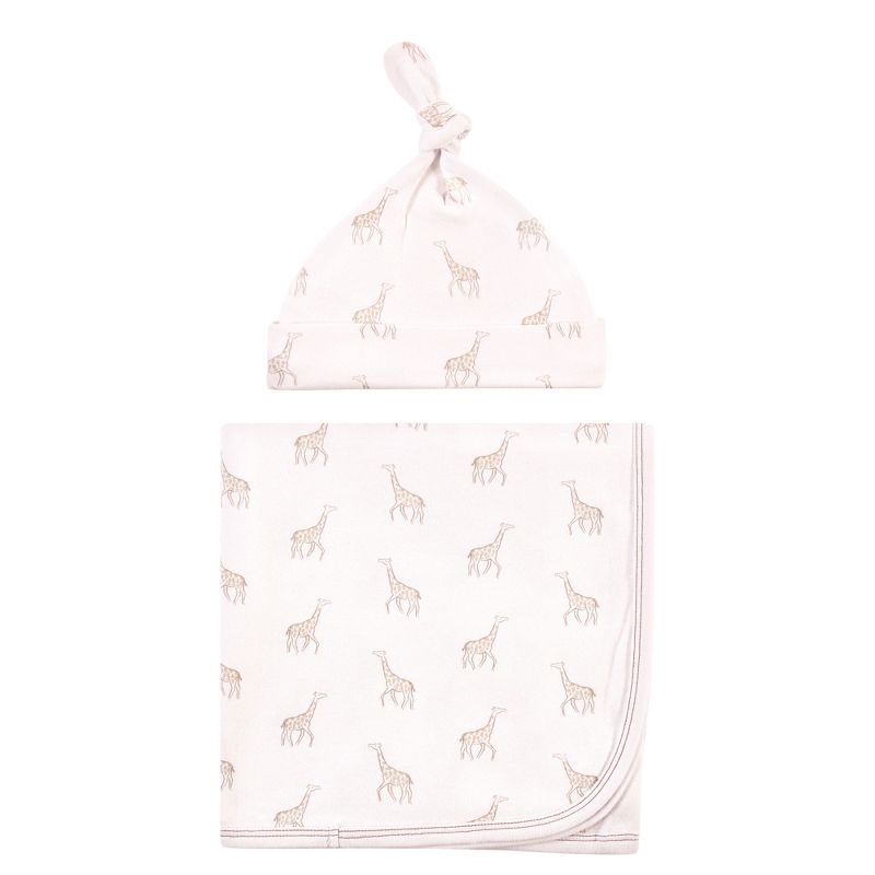 Touched by Nature Baby Organic Cotton Swaddle Blanket and Headband or Cap, Little Giraffe, One Size, 1 of 4