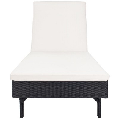 Contemporary Black Lounge Chaise with Plush Beige Cushions