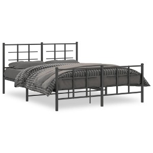 vidaXL Metal Bed Frame - Black 59.1"x78.7" with Headboard/Footboard - Durable Steel Construction, Elegant Bedroom Furniture - 1 of 4
