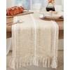 Saro Lifestyle Woven Delight Striped Table Runner with Decorative Fringe, 16"x72", Beige - 3 of 3