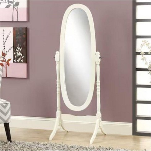 White Traditional Queen Anna Style Wood Floor Cheval Mirror Oval Shape Mirror Adjustable Standing Mirror Decor Mirror Freestanding Mirror The Pop Home