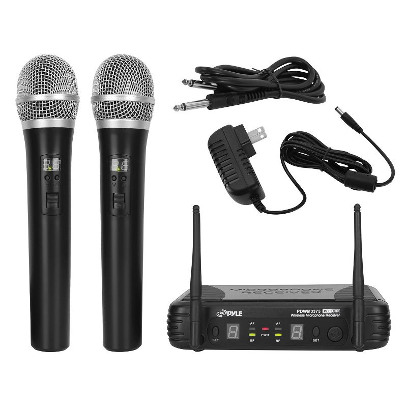 Pyle® Premier Series Professional 2-Channel UHF Wireless Handheld Microphone System with Selectable Frequency, 1 of 9