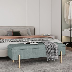 Upholstered Storage Bench Green Chenille Fabric Rectangle Ottoman Entryway Bench,Bed End Stool For Hallway Living Room Bedroom-Cuddlewood - 1 of 4
