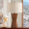 Possini Euro Design Tri 30" Tall Large Modern End Table Lamp Brown Faux Wood Finish Single Off-White Shade Living Room Bedroom Bedside Nightstand - 2 of 4