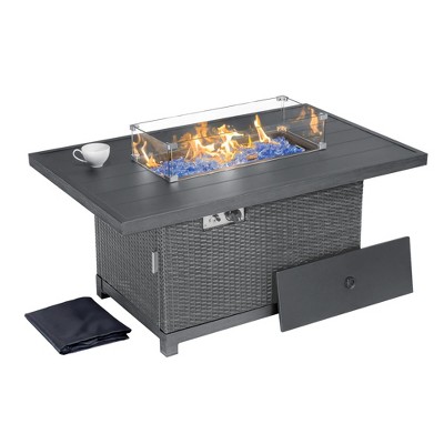 Novi 52" Gray Aluminum and Rattan Gas Fire Pit Table