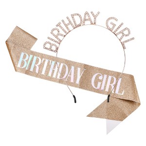 Unique Bargains Birthday Sash Headband Rose Gold Tone - 1 of 4