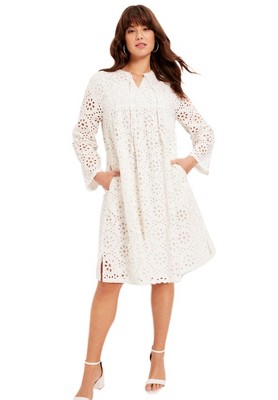 June + Vie by Roaman's Women's Plus Size Eyelet Shirtdress