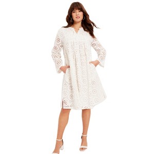 June + Vie by Roaman's Women's Plus Size Eyelet Shirtdress - 1 of 4