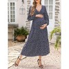 Maternity Dress Women's V-Neck Puff Sleeve Pleated Maternity Maxi Dress for Baby Shower or Casual Wear  lightgreenflower XL - 3 of 4