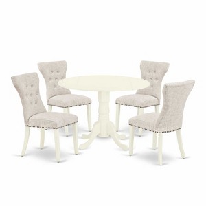 HomeStock 5-Piece Round Buttermilk & Cherry Finish Solid Wood Top Dining Table with 4 Parson Chair - 1 of 4