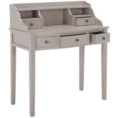 Quartz Grey Transitional 5-Drawer Writing Desk with Hutch