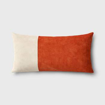 Oversized Colorblock Pieced Suede Lumbar Throw Pillow Orange/Neutral - Threshold™