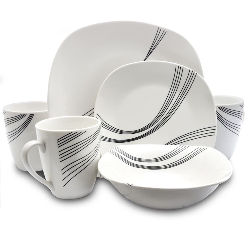 Gibson Curvation 16 Piece Soft Square Dinnerware Set in White, 2 of 9