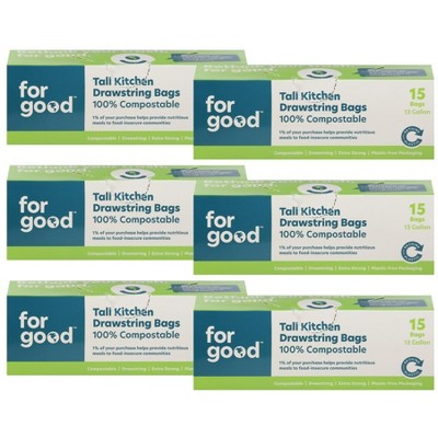 For Good Tall Kitchen Drawstring Bags - Case of 6/15 ct
