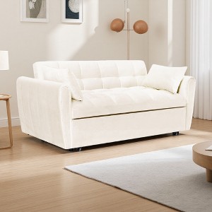 65" Velvet 3-in-1 Foldable Sofa Bed with Adjustable Back & Storage Bag - 1 of 4