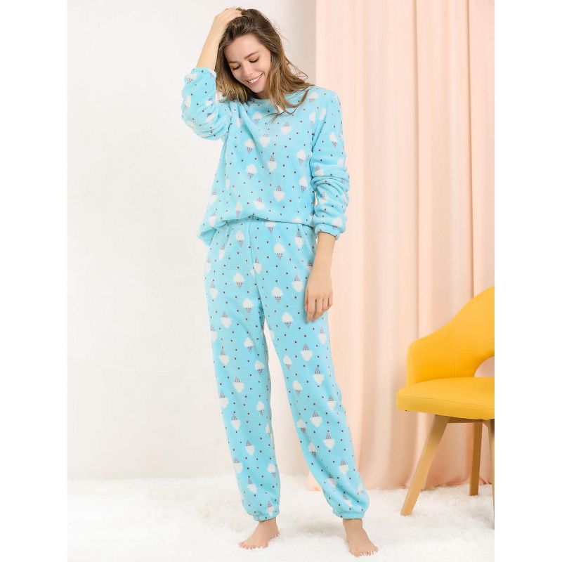 Allegra K Women's Winter Flannel Long Sleeve Nightwear Top and Pants Pajama Sets, 2 of 7