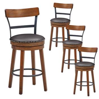 Tangkula Bar Stools Set of 4-25.5" Counter Height Swivel Rubber Wood Barstools with Soft Padded Seat Cushions Footrests