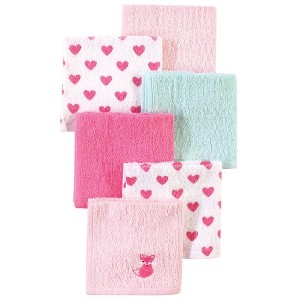 Luvable Friends Baby Girl Super Soft Cotton Washcloths, Fox And Hearts, One Size - 1 of 2