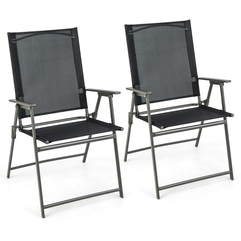 Costway 2pcs Patio Folding Portable Dining Chairs Metal Frame Armrests Garden Outdoor, 1 of 10