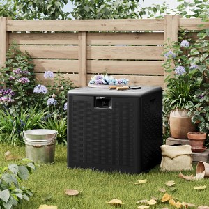 28-Gallon Outdoor Storage Box with Rattan-Look Texture, Plastic Patio ...
