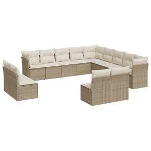 vidaXL 12 Piece Patio Sofa Set with Cushions Beige Poly Rattan - Beige and Cream With Table - 1 of 4