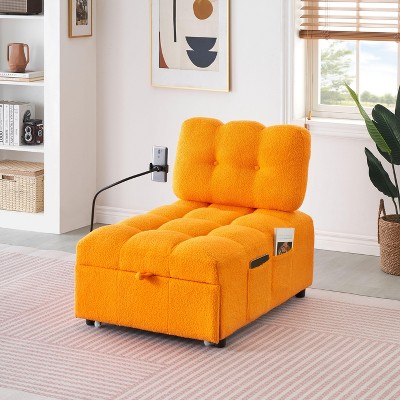 PAGED Modern 39 Inch Accent Chair and Ottoman Sets, Corduroy Fabric Sofa Chair with Cup Holder and 2 Pillows, Living Room Chair for Bedroom
