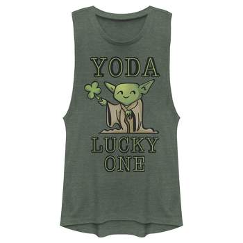 Juniors Womens Star Wars St. Patrick's Day Cartoon Yoda Lucky One Festival Muscle Tee