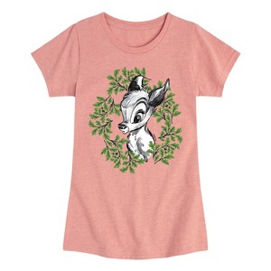 Girls' - Bambi - Green Wreath Fitted Short Sleeve Graphic T-Shirt - 1 of 4