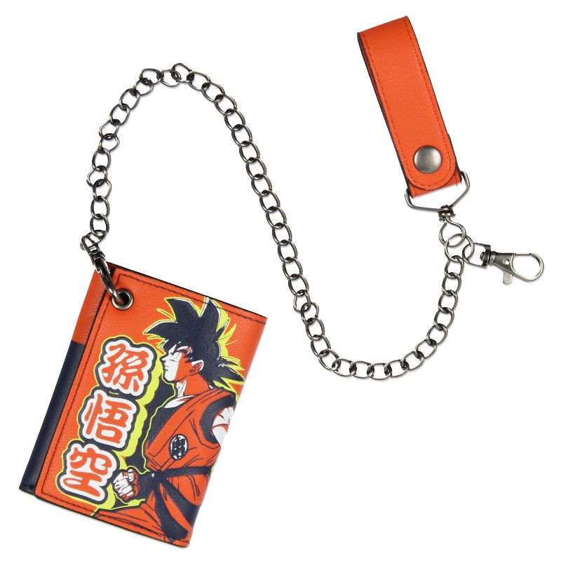 Dragon Ball Z Anime Son Goku Tri-Fold Snap Closure Chain Wallet Orange, 1 of 6