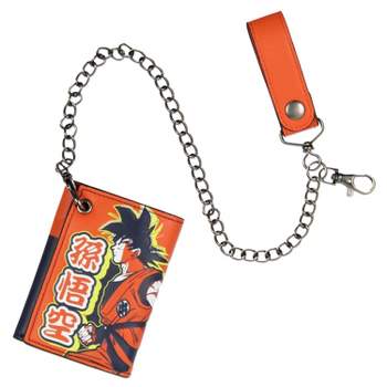 Dragon Ball Z Anime Son Goku Tri-Fold Snap Closure Chain Wallet Orange
